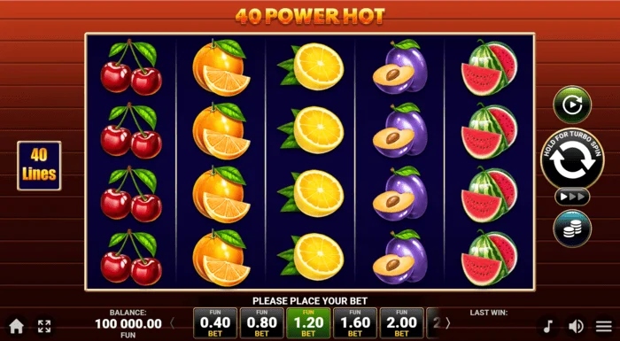 Skrini ya mchezo ya 40 Power Hot Coin Boost